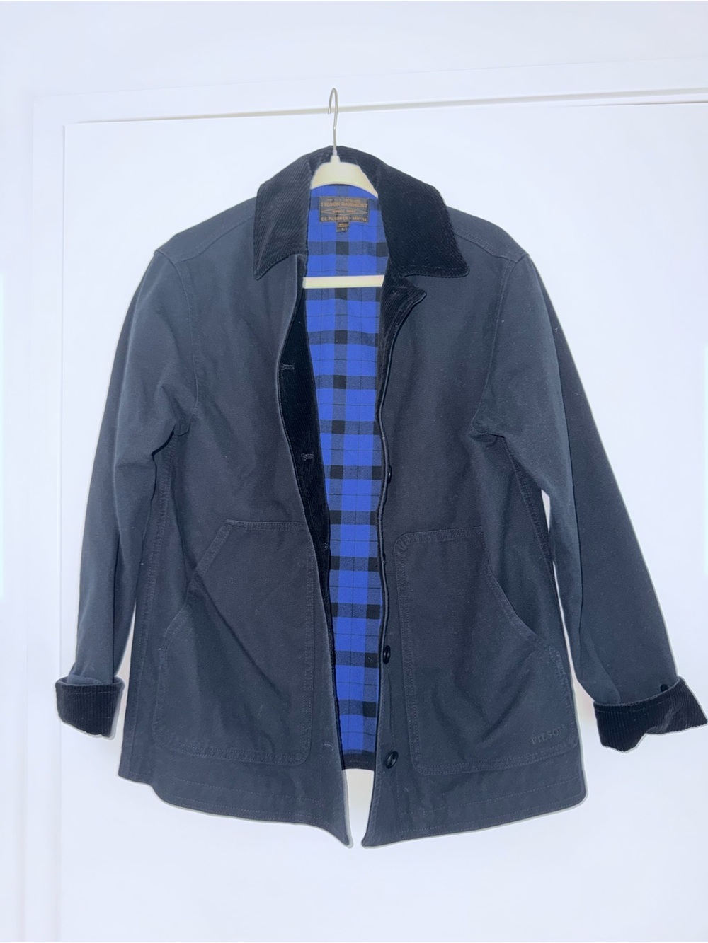 Women’s Navy Barn Coat with Blue Plaid Lining